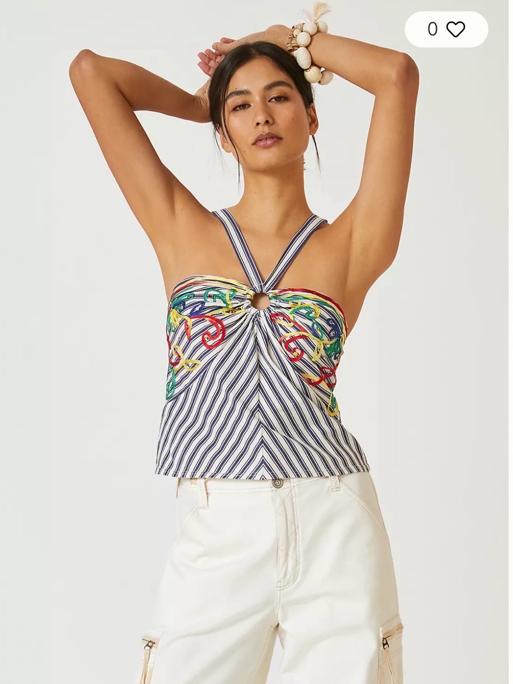 Anthropologie Tiny "Avril" Embroidered Striped Knit Halter Top - Small